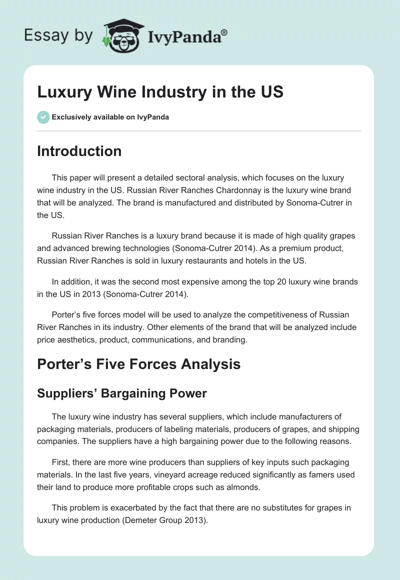 Luxury Wine Industry in the US. Page 1