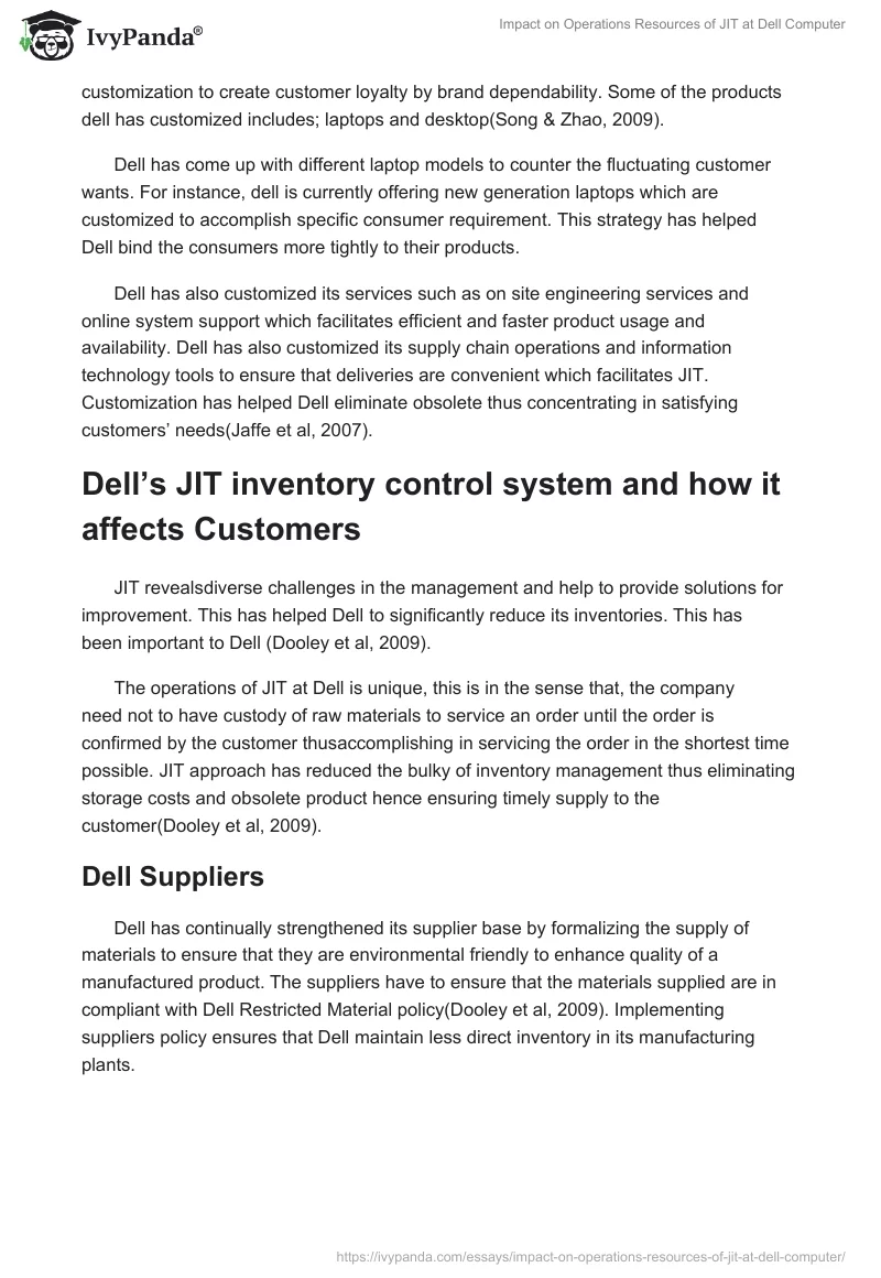 Impact on Operations Resources of JIT at Dell Computer. Page 3