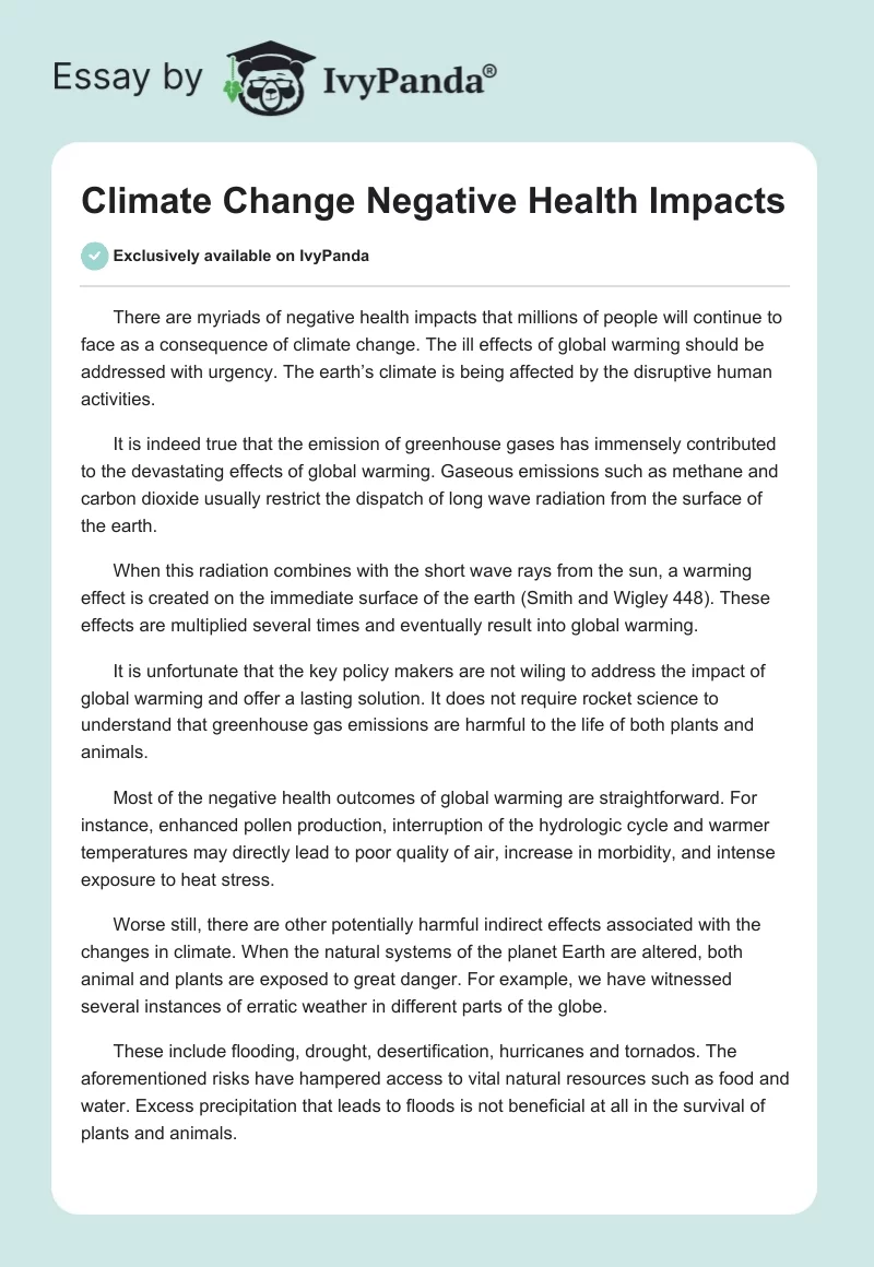 Climate Change Negative Health Impacts. Page 1