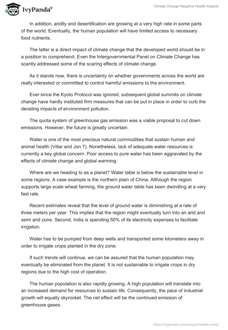 Climate Change Negative Health Impacts. Page 2