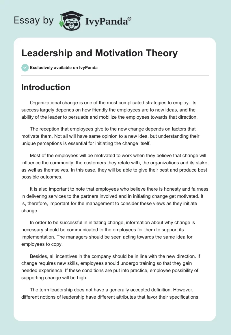 Leadership and Motivation Theory. Page 1