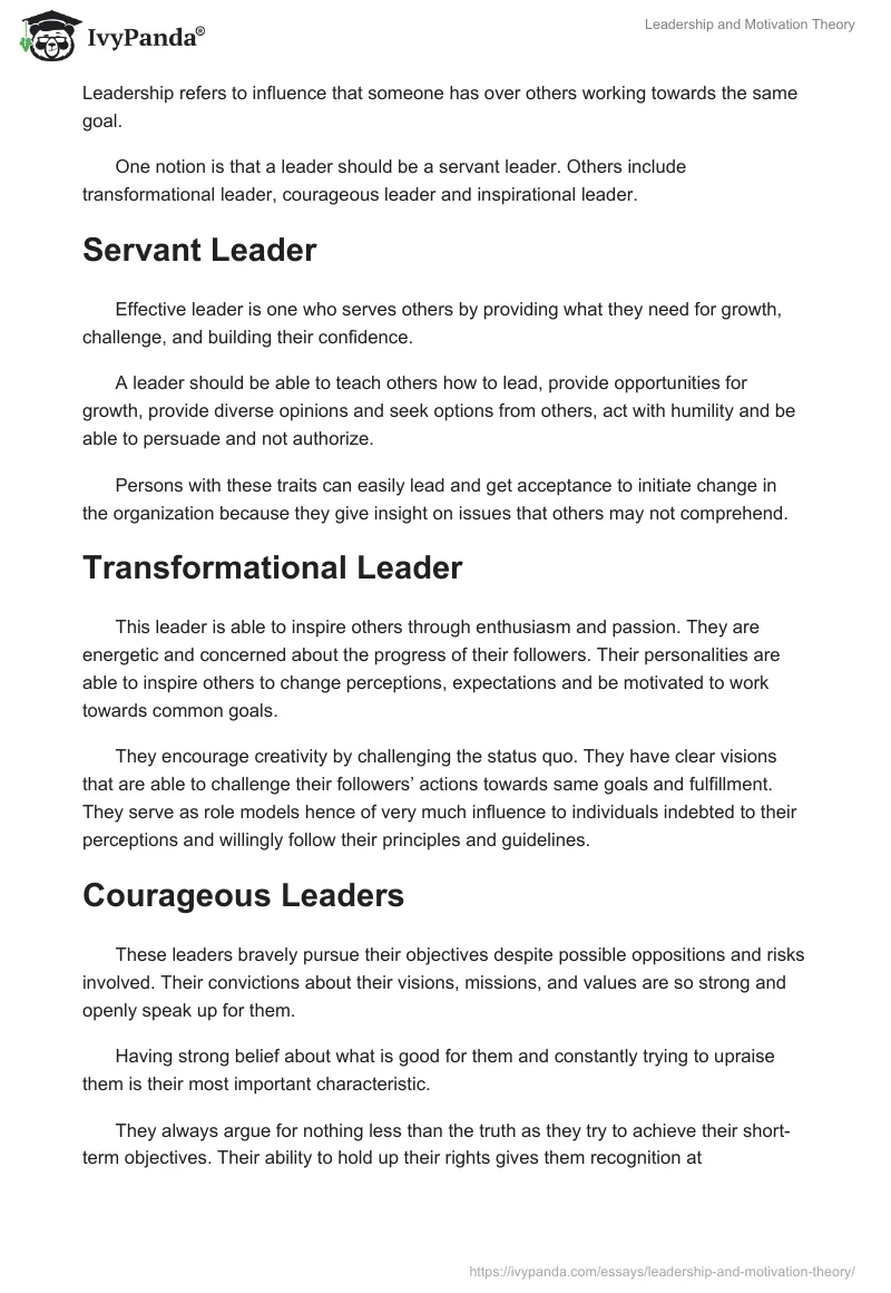 Leadership and Motivation Theory. Page 2