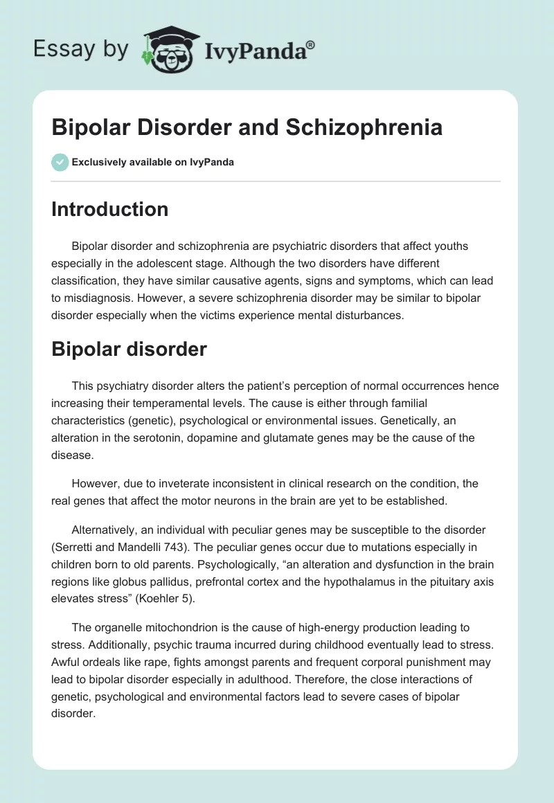 Bipolar Disorder and Schizophrenia. Page 1