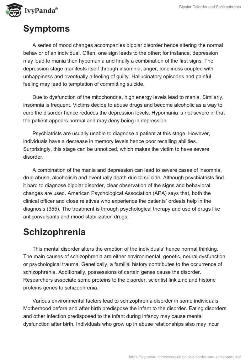 Bipolar Disorder and Schizophrenia. Page 2
