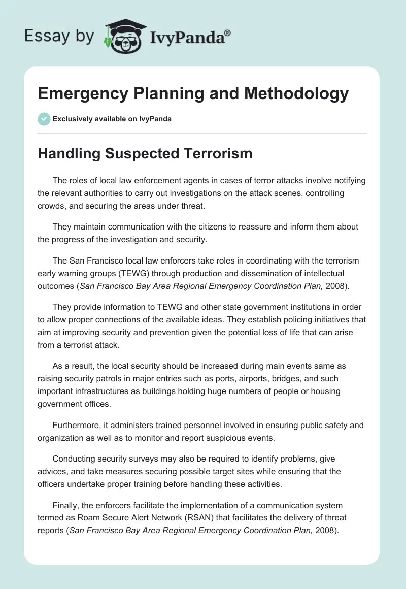Emergency Planning and Methodology. Page 1
