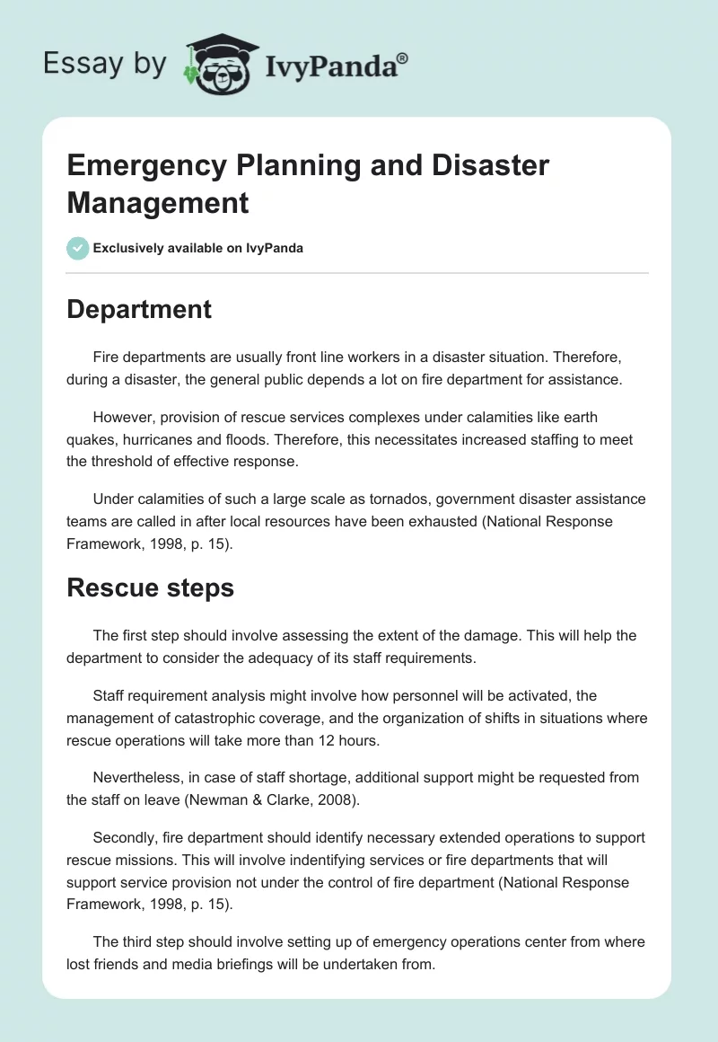 Emergency Planning and Disaster Management. Page 1