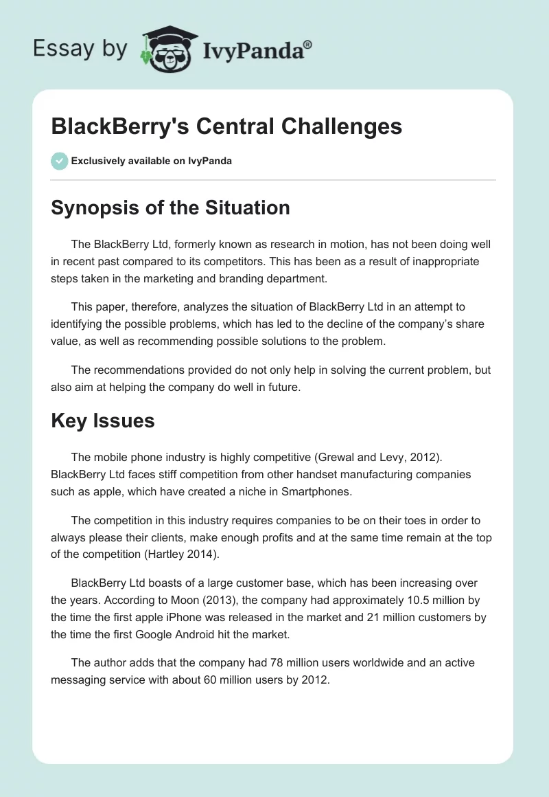 BlackBerry's Central Challenges. Page 1