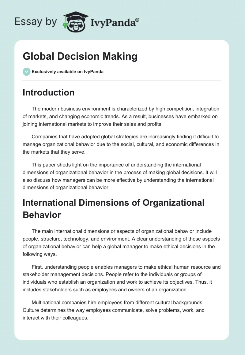 Global Decision Making. Page 1