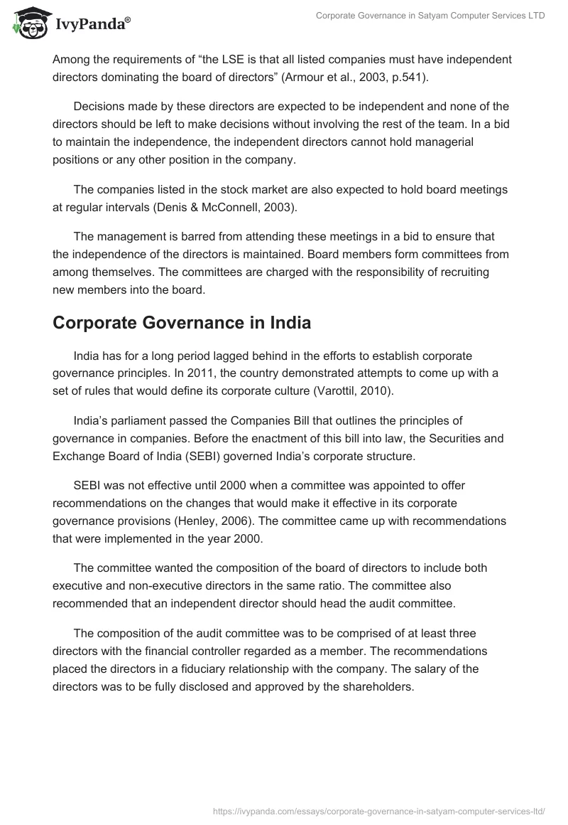 Corporate Governance in Satyam Computer Services LTD. Page 4