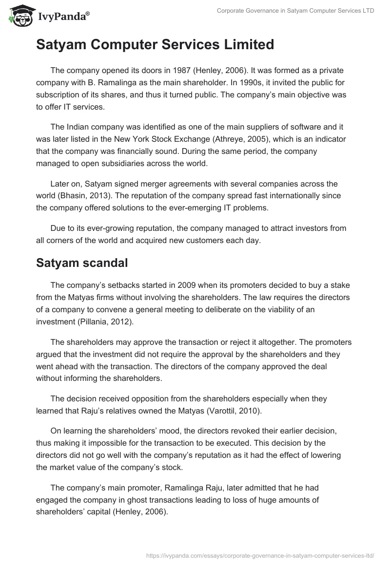 Corporate Governance in Satyam Computer Services LTD. Page 5