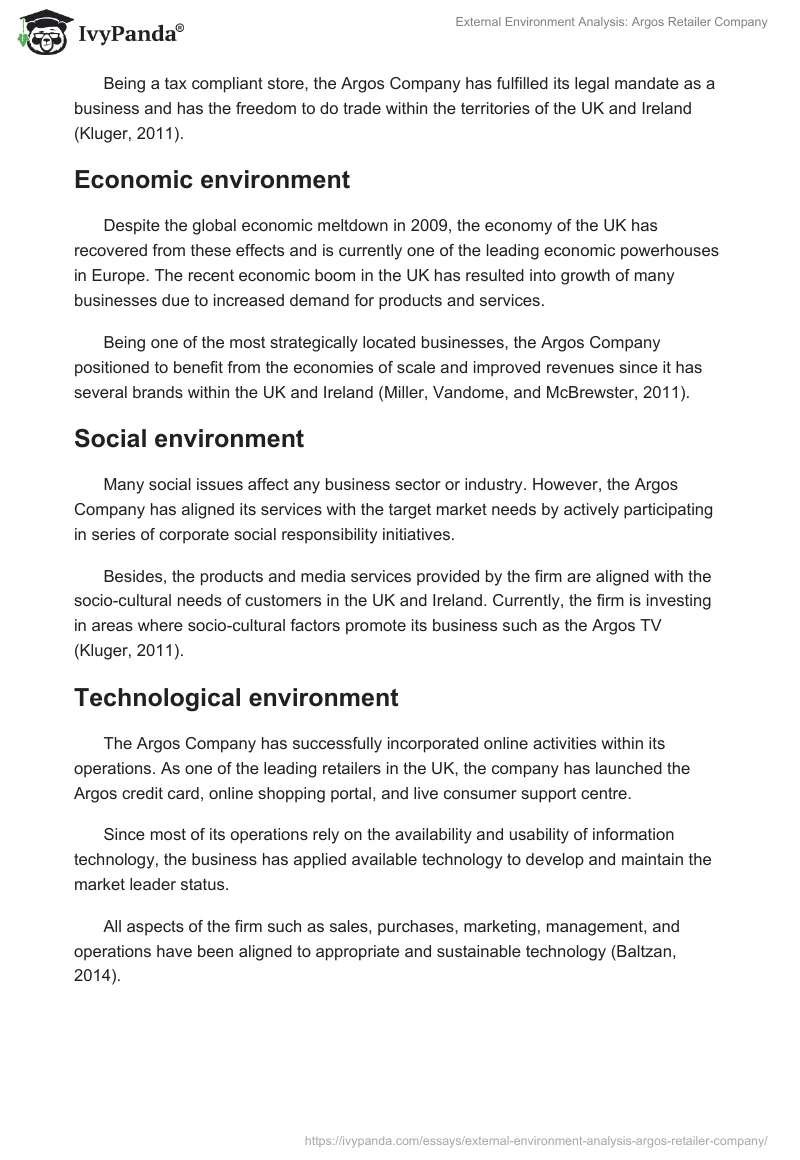 External Environment Analysis: Argos Retailer Company. Page 2