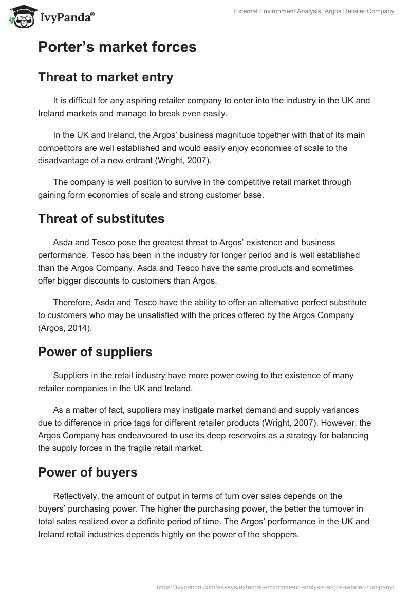 External Environment Analysis: Argos Retailer Company. Page 3