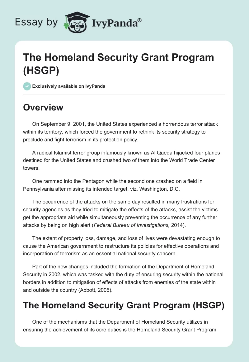 The Homeland Security Grant Program (HSGP). Page 1