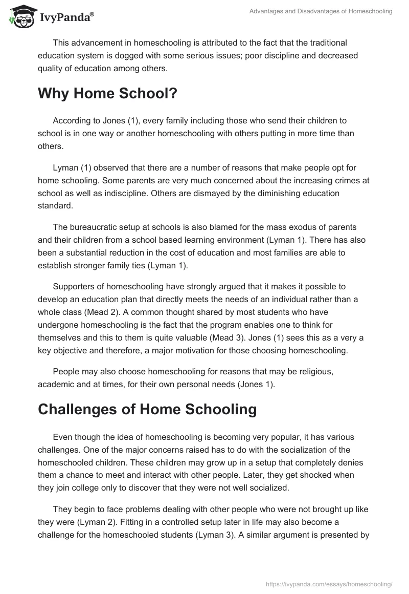 Advantages and Disadvantages of Homeschooling. Page 2