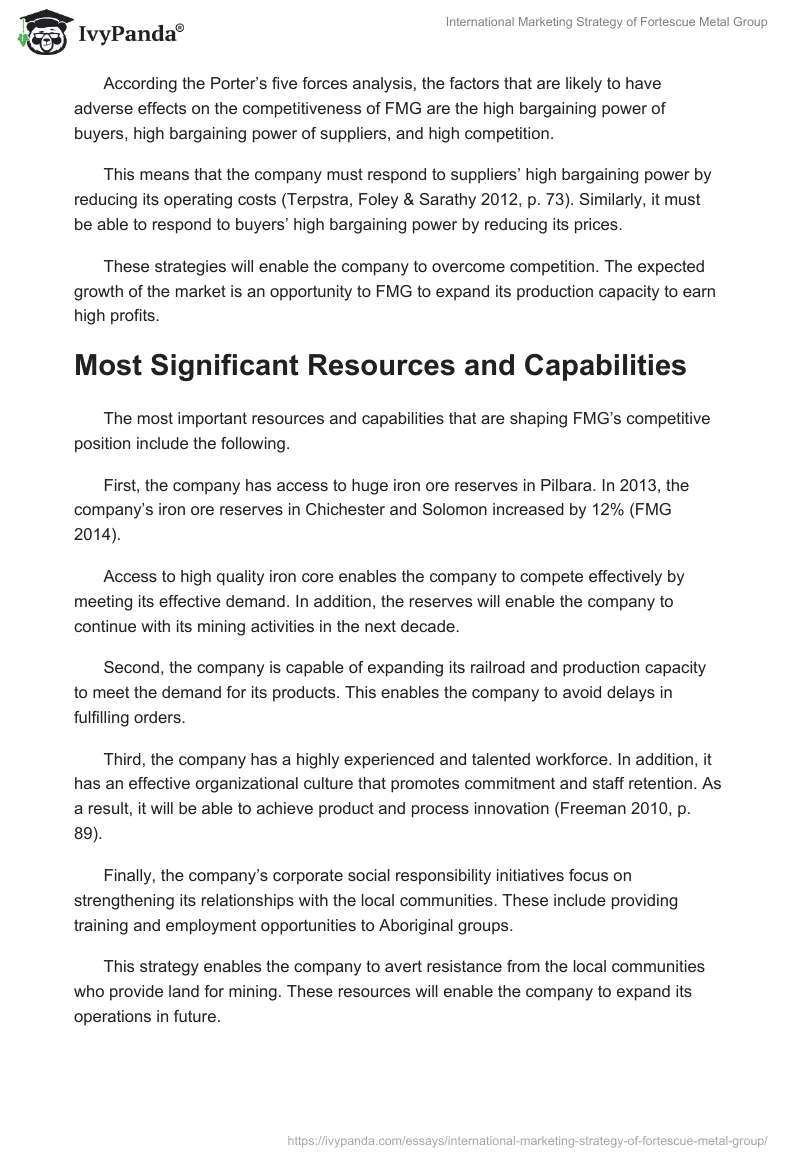 International Marketing Strategy of Fortescue Metal Group. Page 5