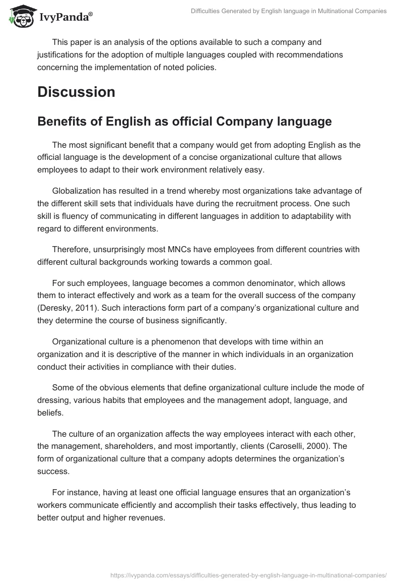 Difficulties Generated by English language in Multinational Companies. Page 2