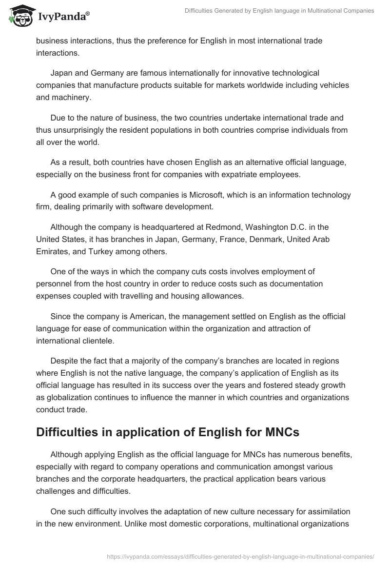 Difficulties Generated by English language in Multinational Companies. Page 4