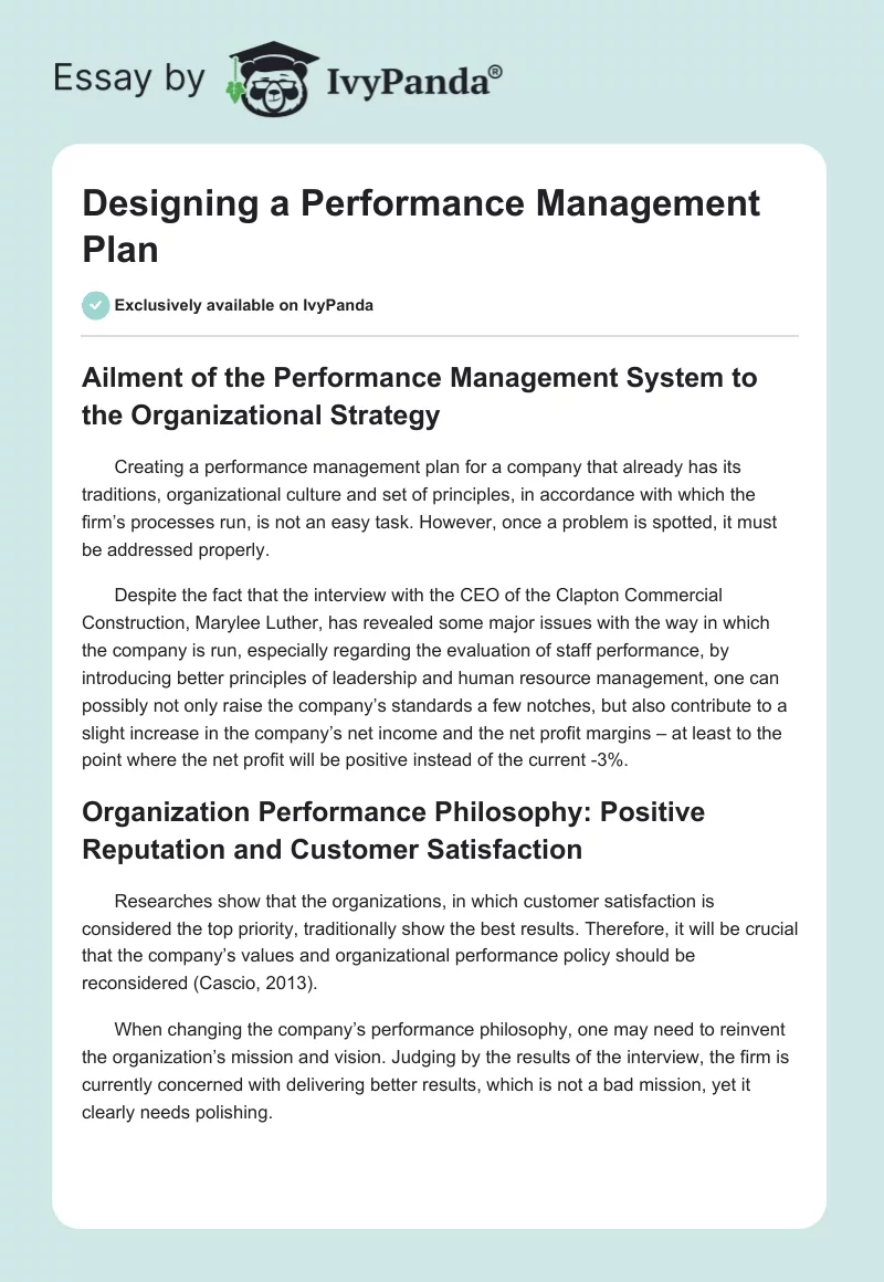 Designing a Performance Management Plan - 1240 Words | Research Paper ...