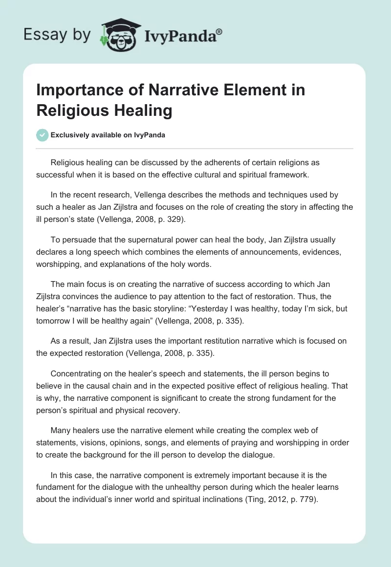 Importance of Narrative Element in Religious Healing. Page 1