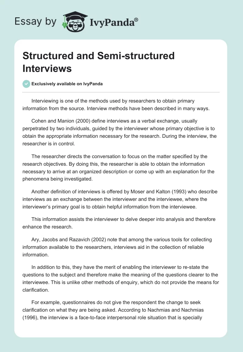 Structured and Semi-structured Interviews. Page 1