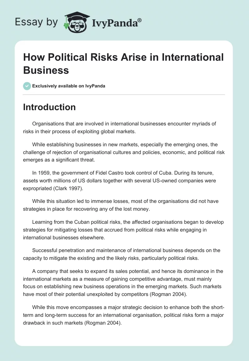 How Political Risks Arise in International Business. Page 1