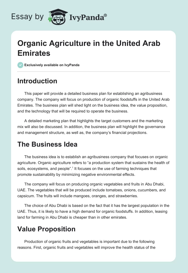 Organic Agriculture in the United Arab Emirates. Page 1