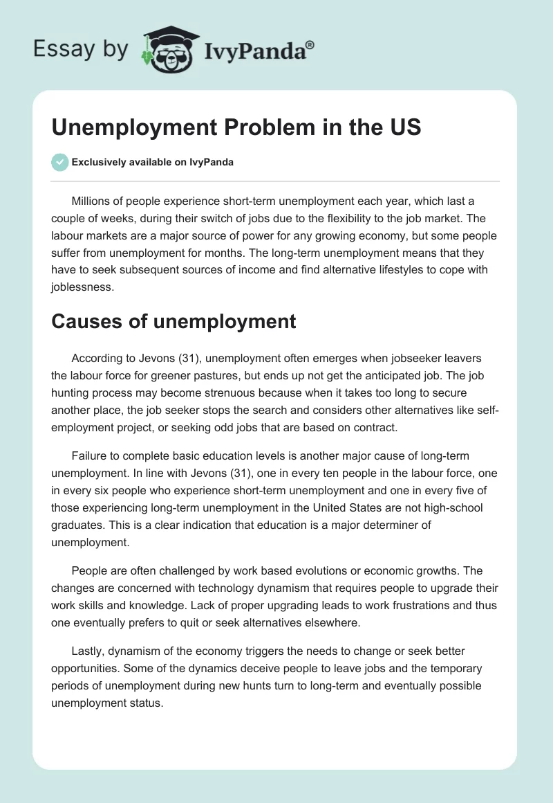 Unemployment Problem in the US. Page 1