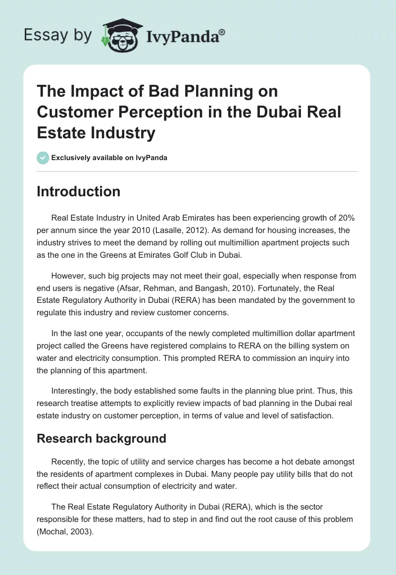 The Impact of Bad Planning on Customer Perception in the Dubai Real Estate Industry. Page 1