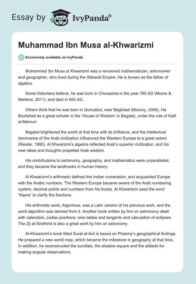 Muhammad Ibn Musa al-Khwarizmi. Page 1