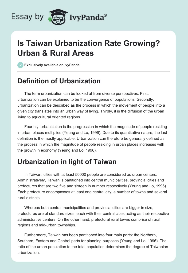 Is Taiwan Urbanization Rate Growing? Urban & Rural Areas. Page 1