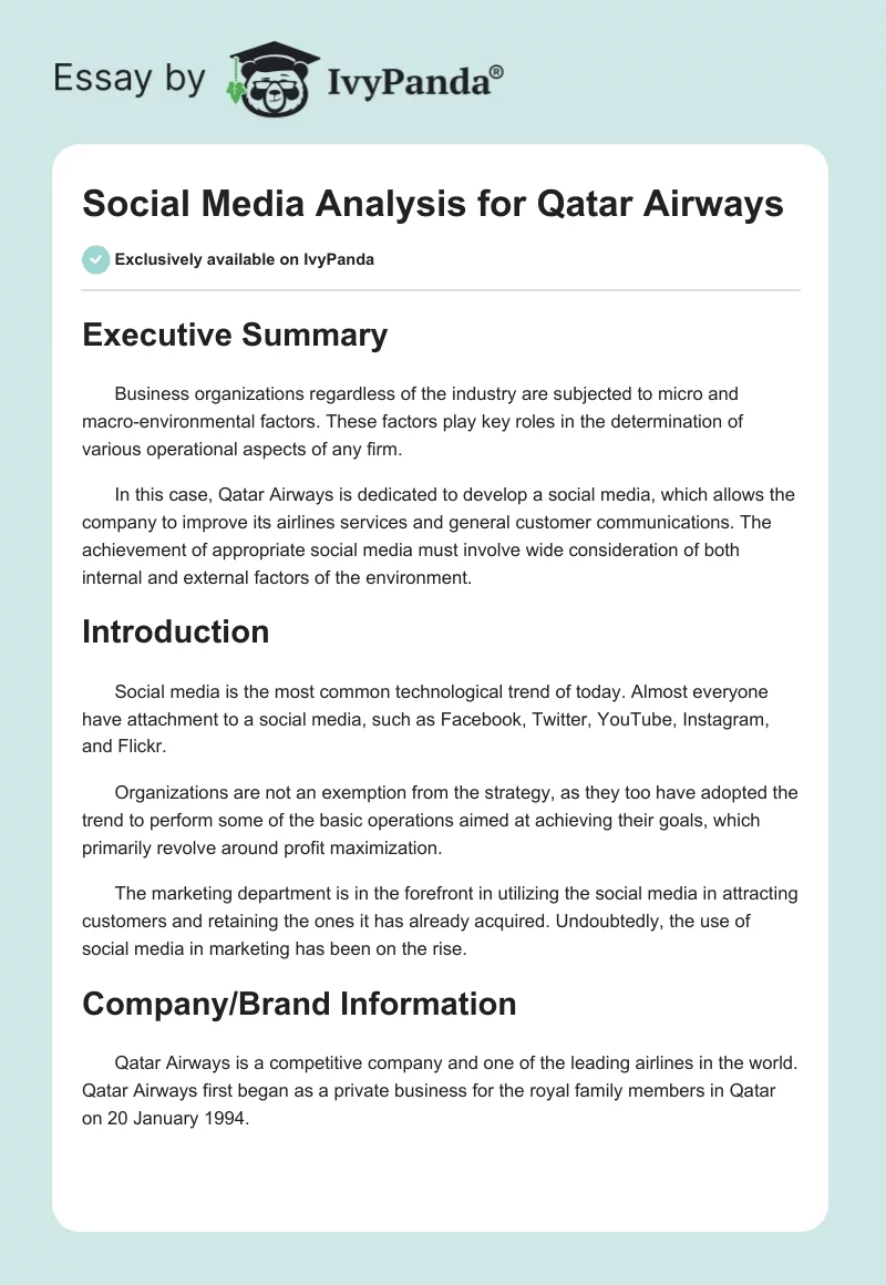 Social Media Analysis for Qatar Airways. Page 1