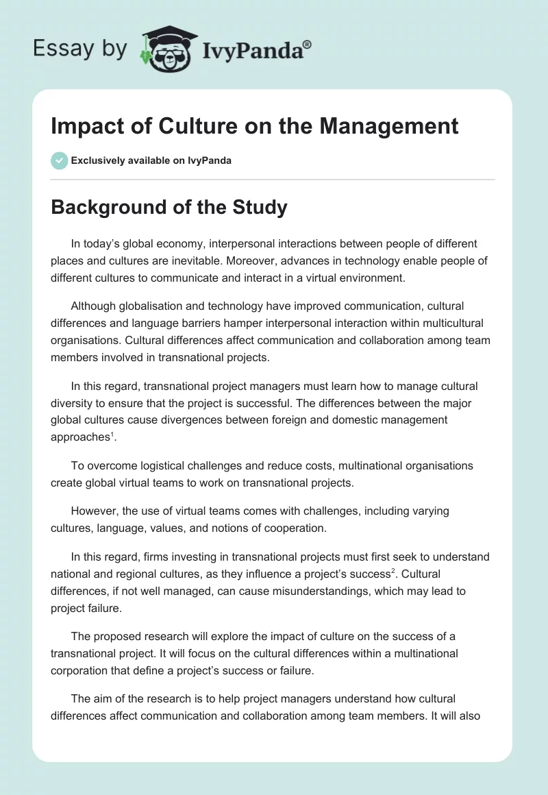 Impact of Culture on the Management. Page 1