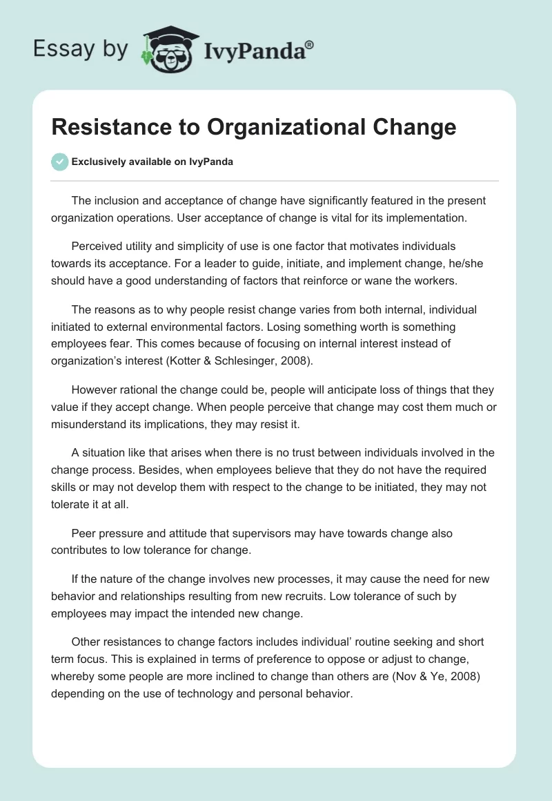 Resistance to Organizational Change. Page 1