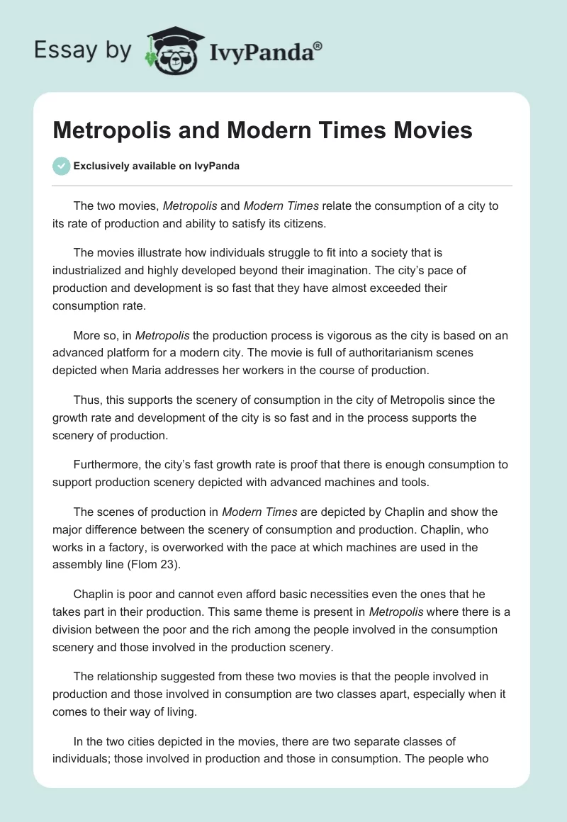 Metropolis and Modern Times Movies. Page 1