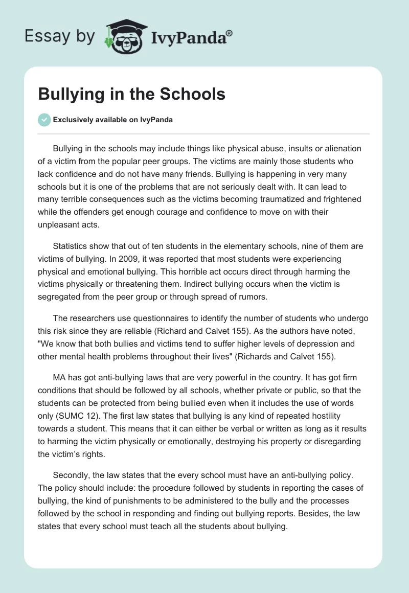 Bullying in the Schools. Page 1