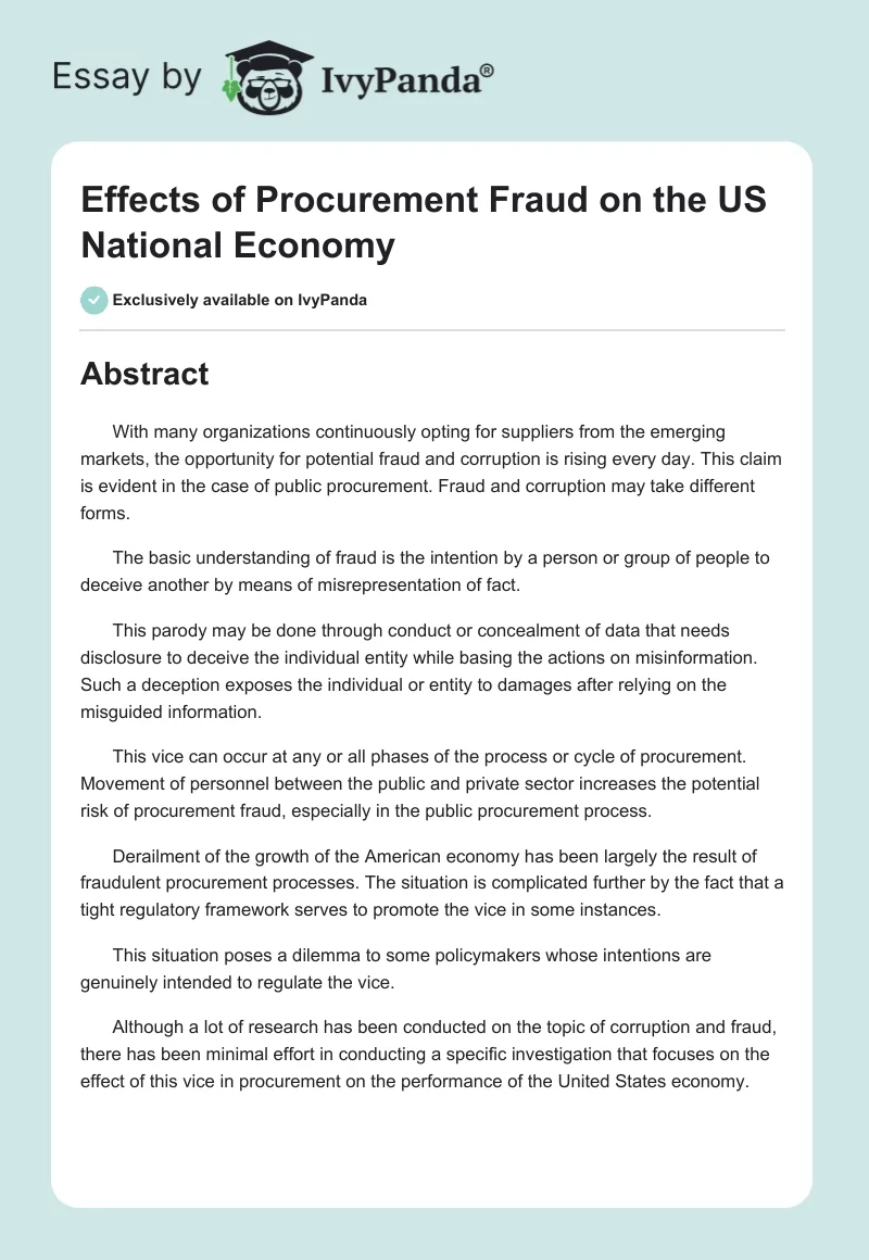 Effects of Procurement Fraud on the US National Economy. Page 1