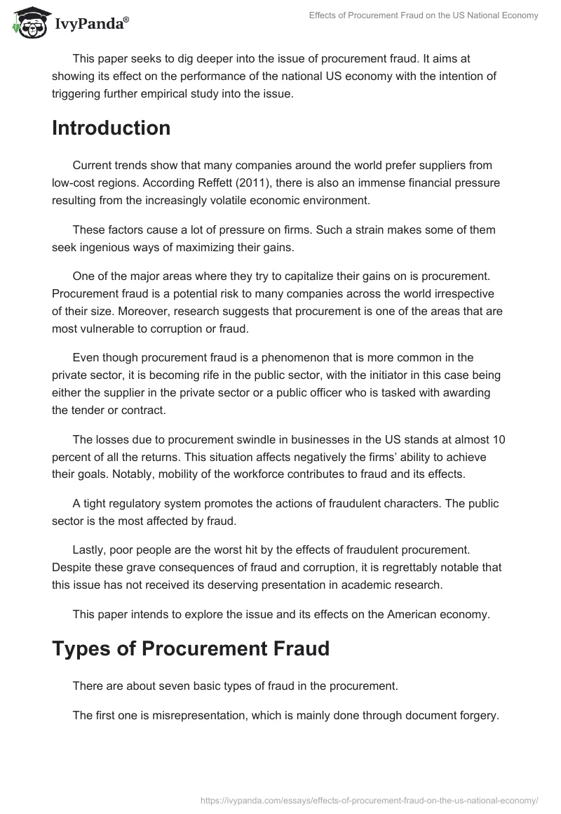 Effects of Procurement Fraud on the US National Economy. Page 2