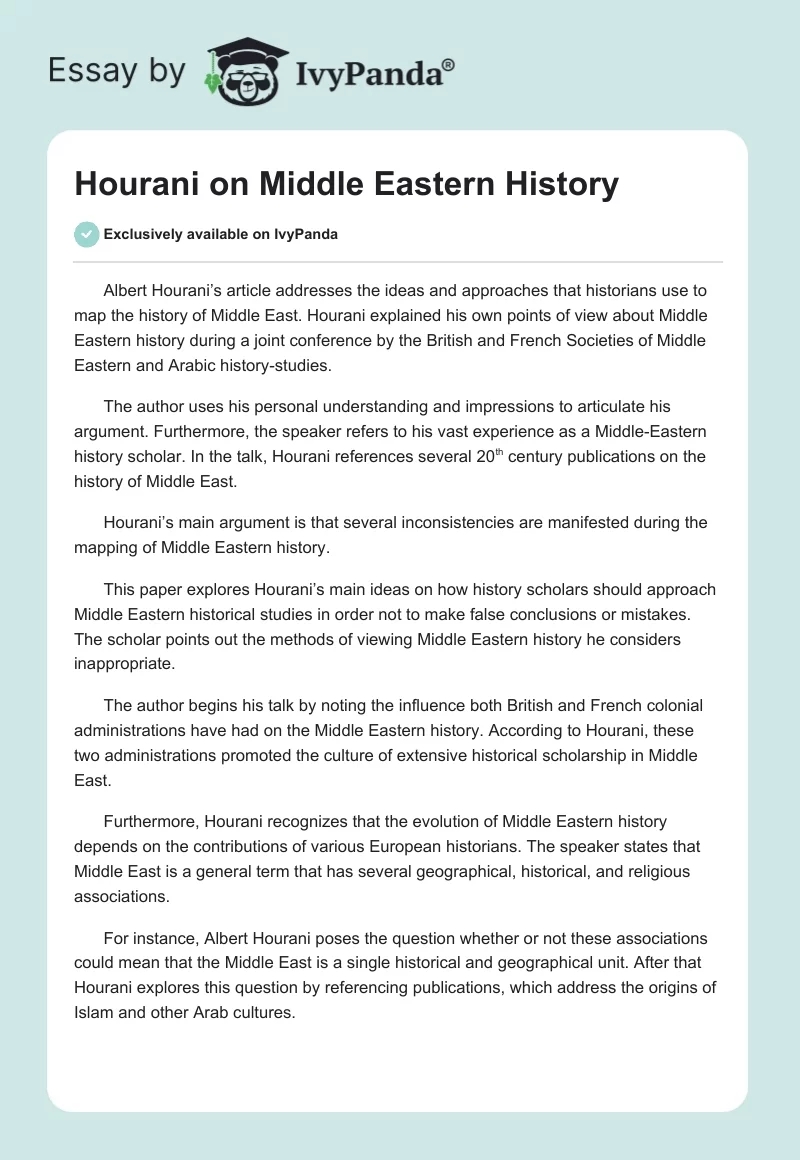 Hourani on Middle Eastern History. Page 1
