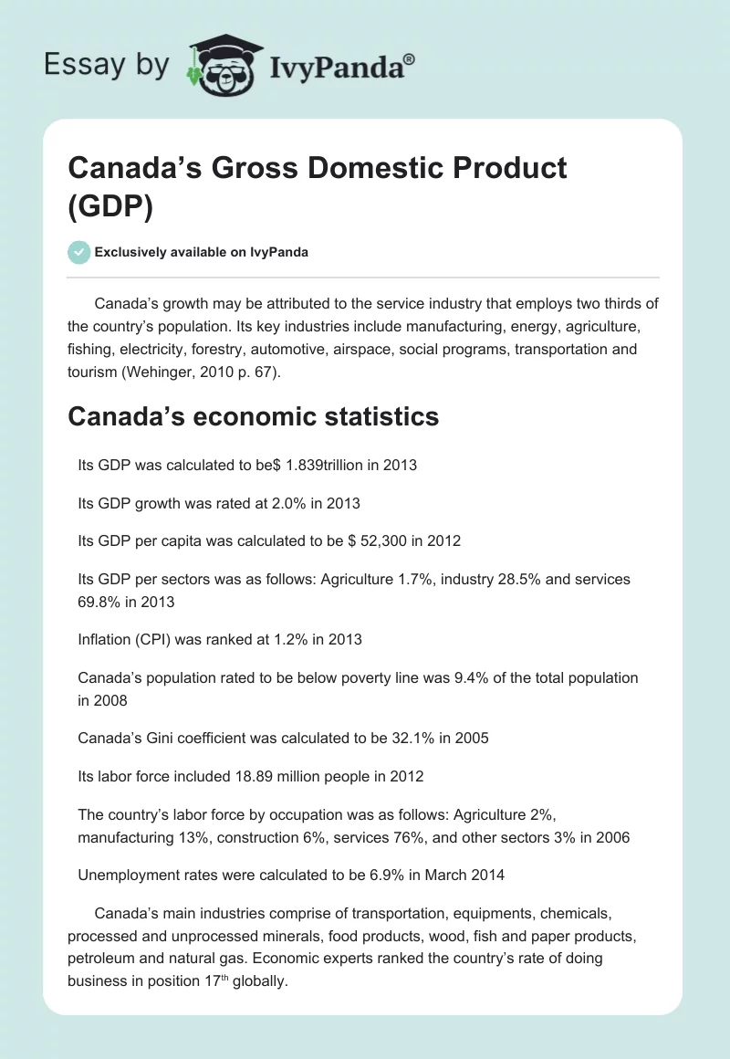 Canada’s Gross Domestic Product (GDP). Page 1