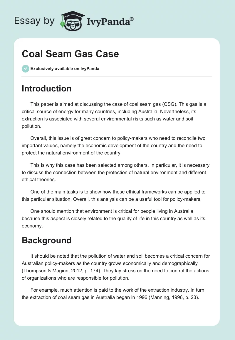 Coal Seam Gas Case. Page 1