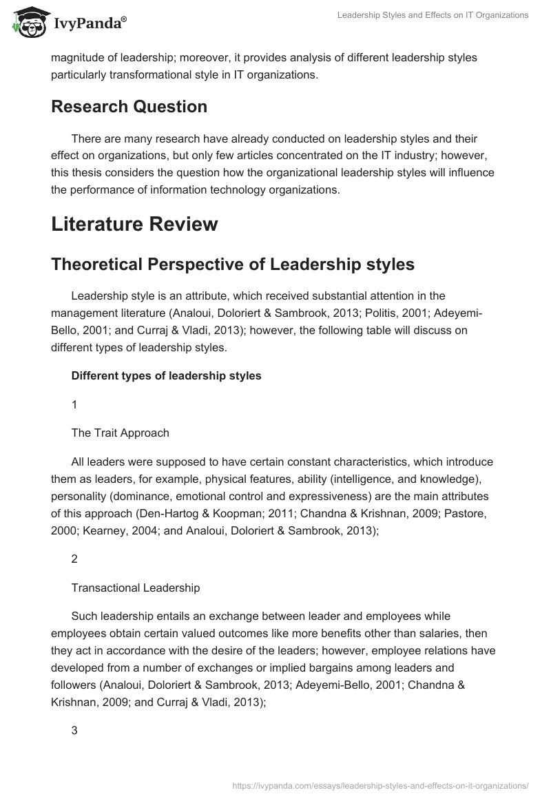 Leadership Styles and Effects on IT Organizations. Page 3