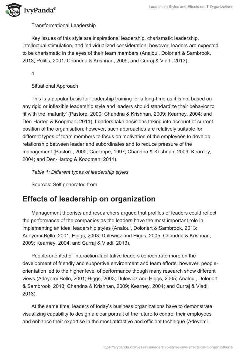 Leadership Styles and Effects on IT Organizations. Page 4
