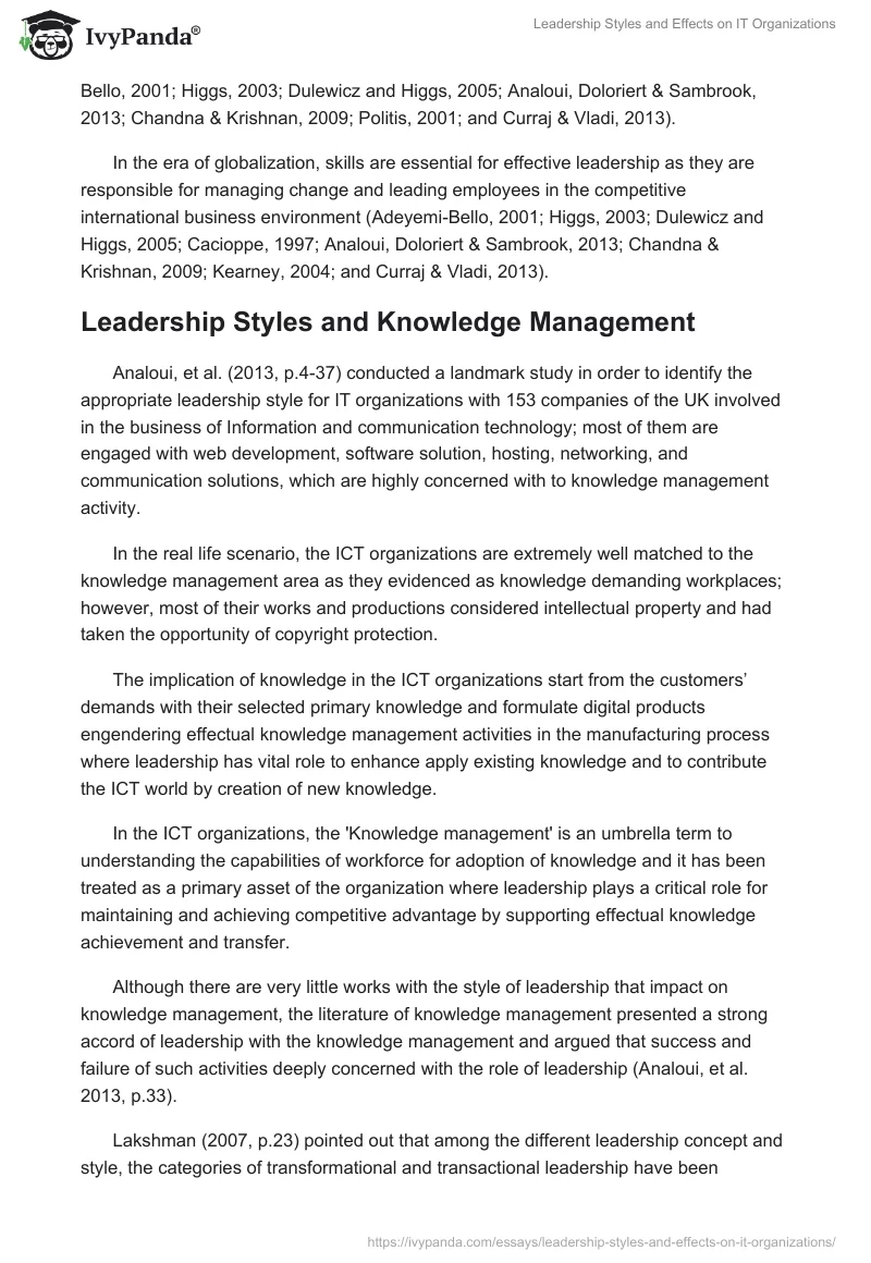 Leadership Styles and Effects on IT Organizations. Page 5
