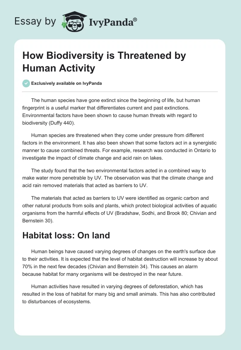 How Biodiversity Is Threatened by Human Activity. Page 1