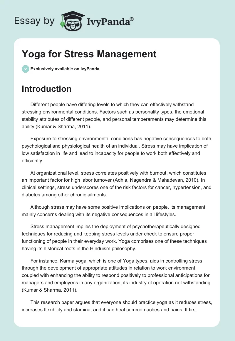 Yoga for Stress Management. Page 1