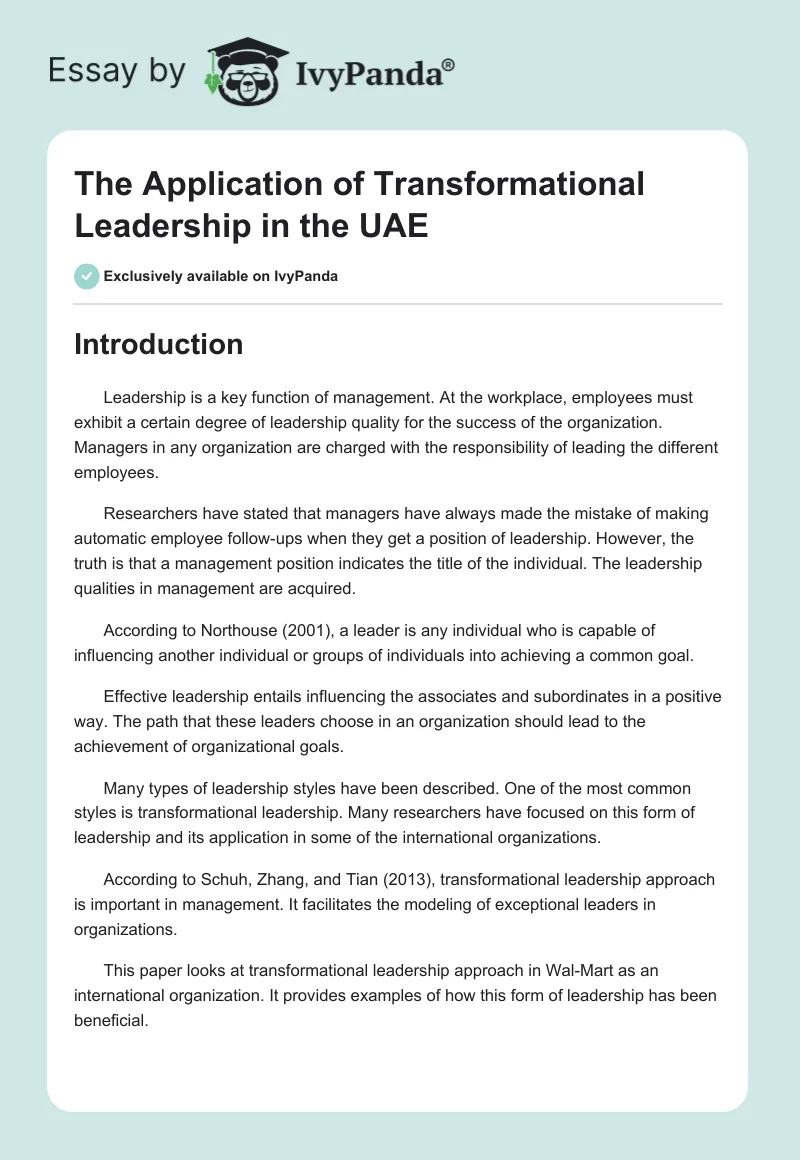 The Application of Transformational Leadership in the UAE. Page 1