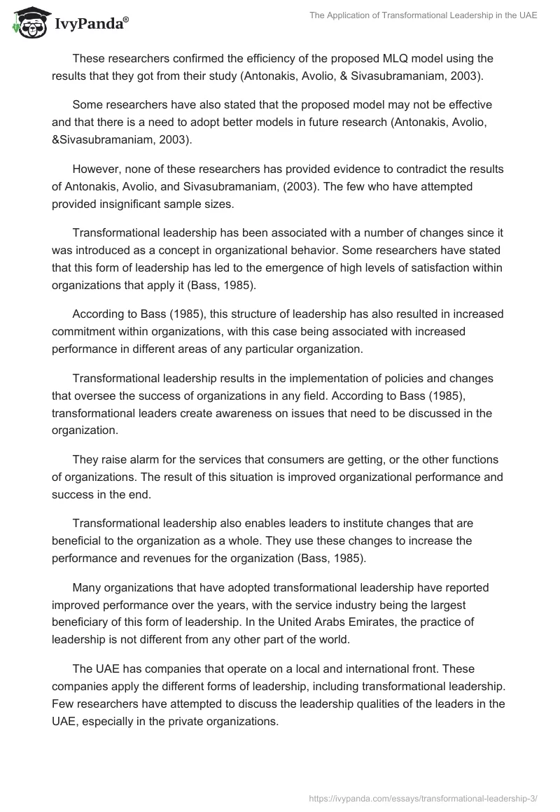 The Application of Transformational Leadership in the UAE. Page 5