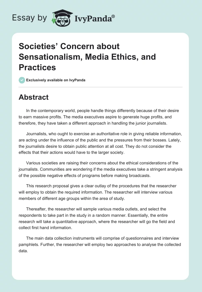 Societies’ Concern about Sensationalism, Media Ethics, and Practices. Page 1