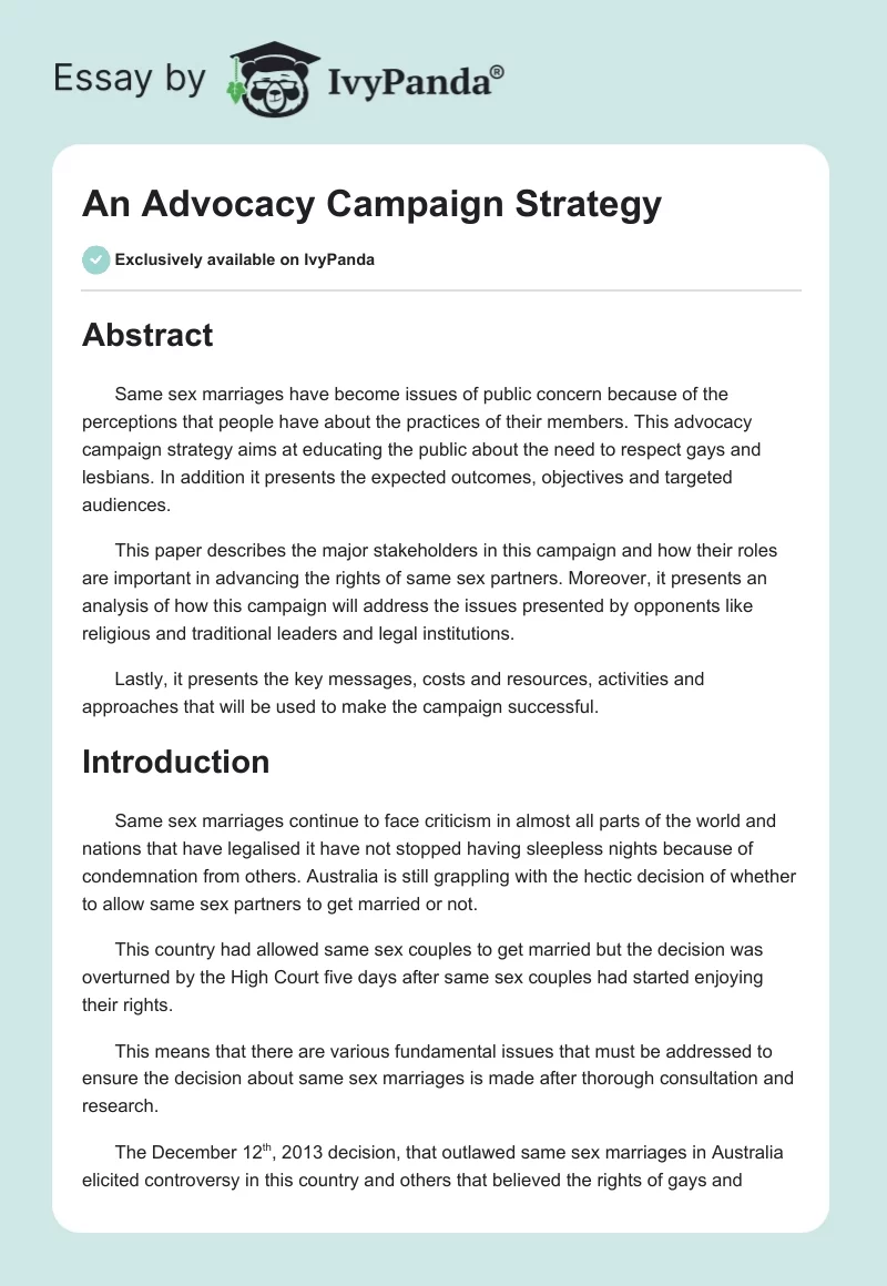 An Advocacy Campaign Strategy. Page 1