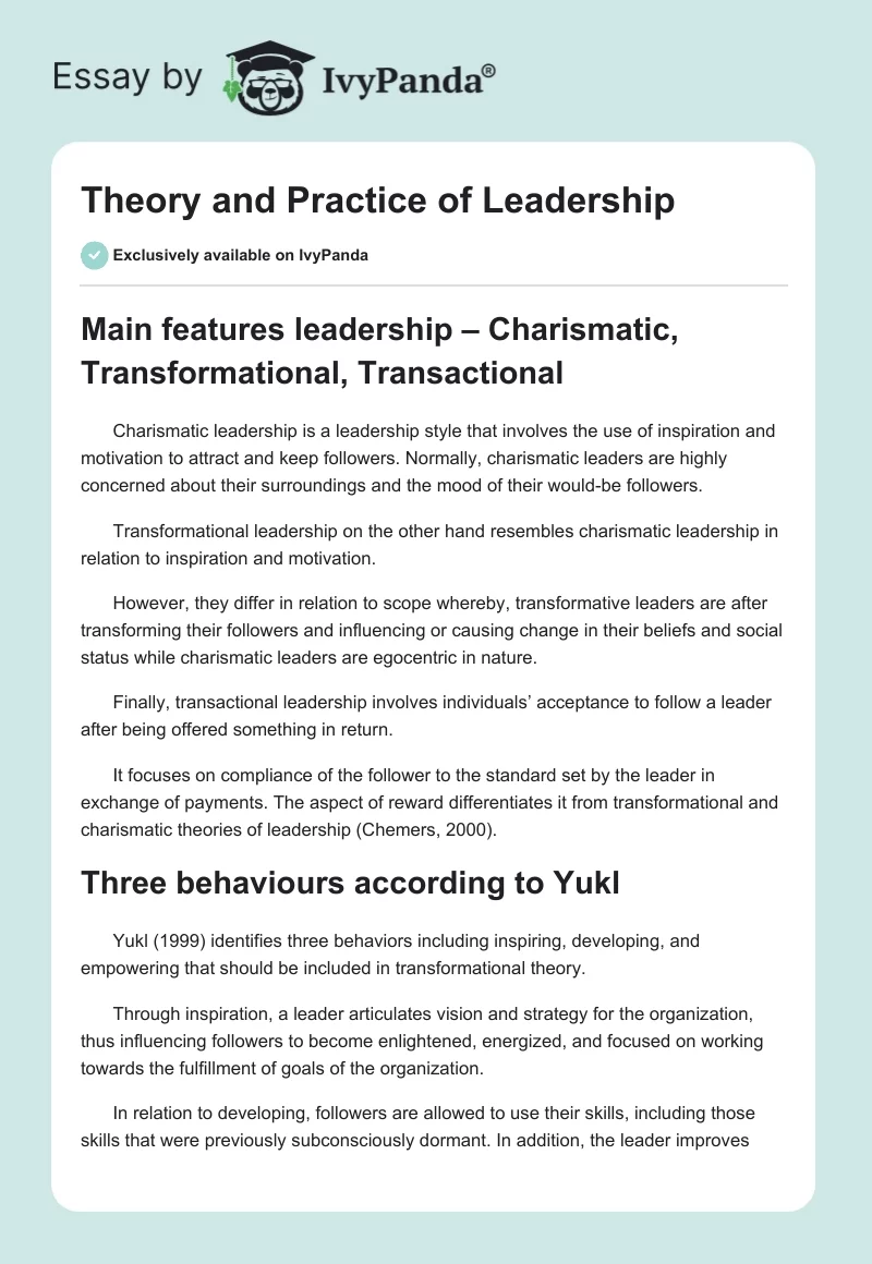 Theory and Practice of Leadership. Page 1